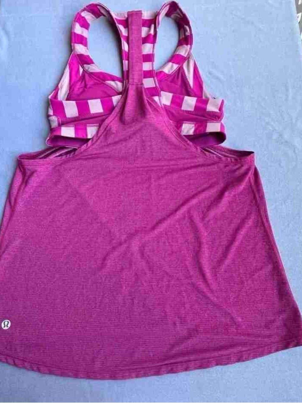 lululemon Magenta Racerback Tank with Striped Pink Built-in Bra